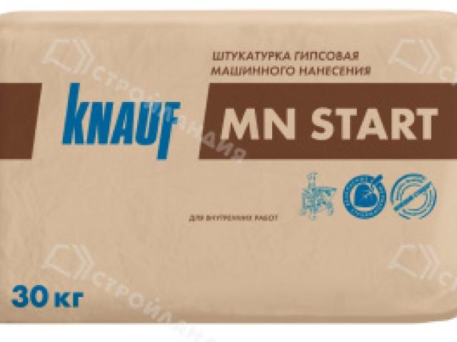 Штукатурка гипсовая KNAUF MN Start 30 кг для внутренних работ высокая производительность, 