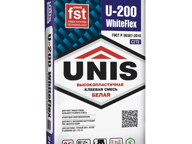 Клей плиточный Unis WhiteFlex U-200 белый 25 кг для внутренних и наружных работ, 