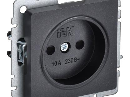 Розетка IEK Brite черная 10А без заземления с защитными шторками