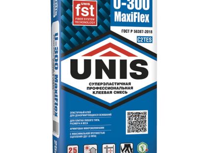 Клей плиточный эластичный Unis MaxiFlex U-300 25 кг — универсальный влагостойкий состав для облицов
